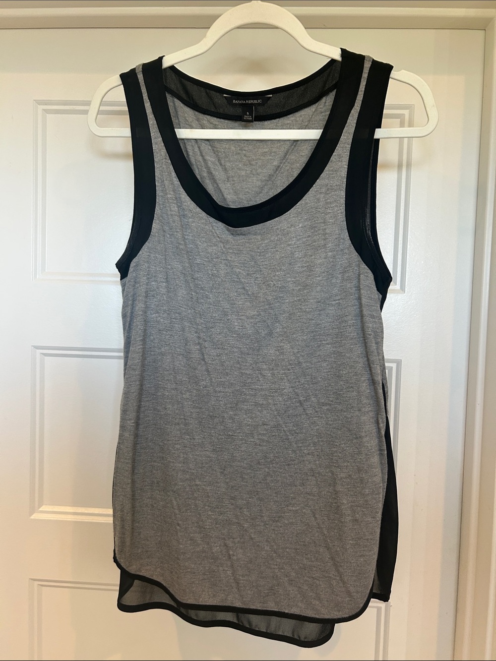 Banana Republic Grey and Black Layered Mesh-Trim Tank